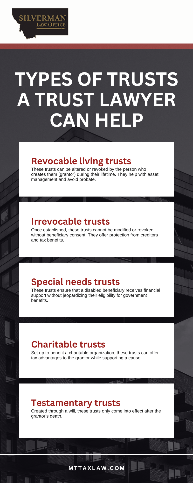 Types Of Trusts a Trust Lawyer Can Help Infographic